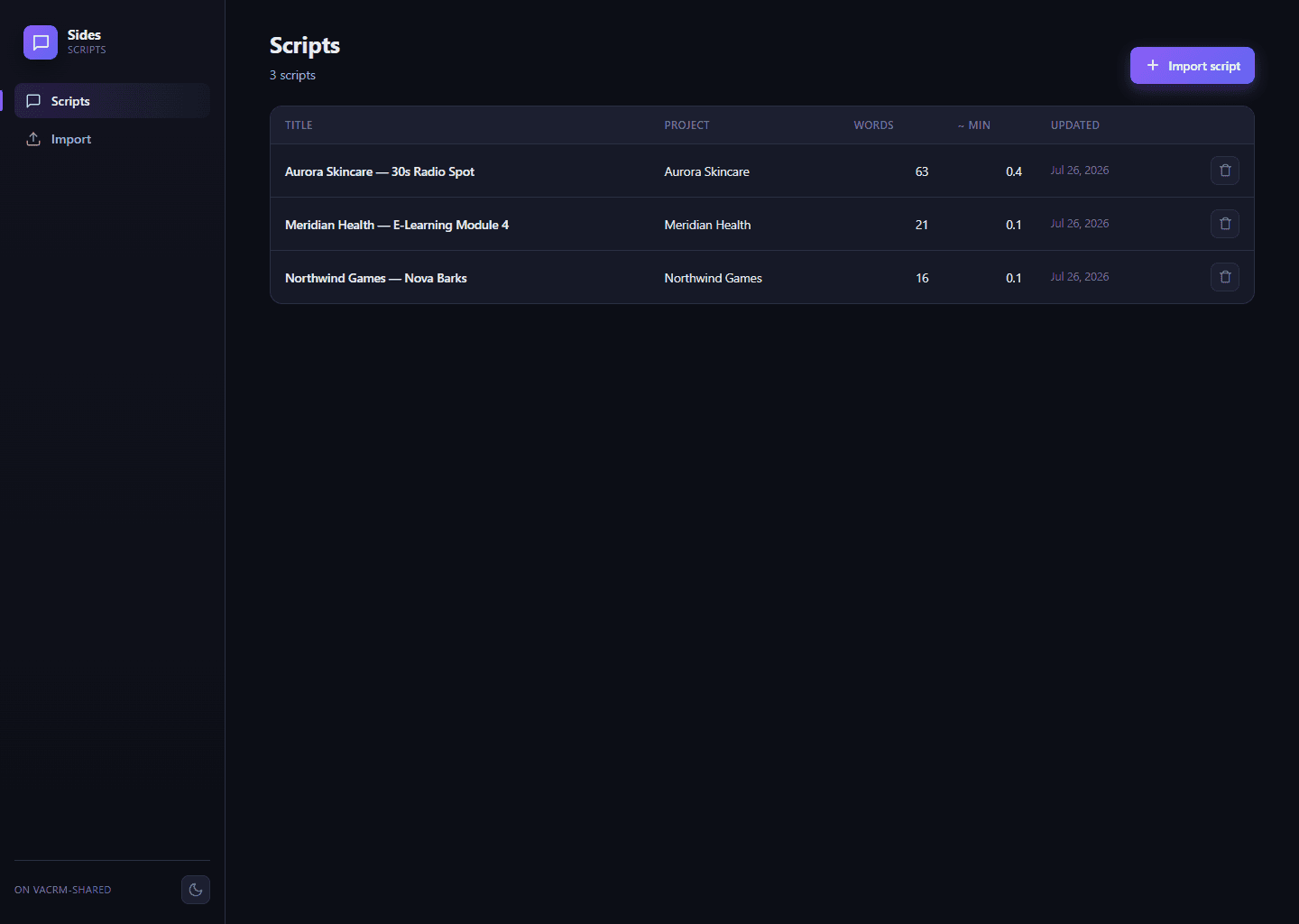 Script library in Sides