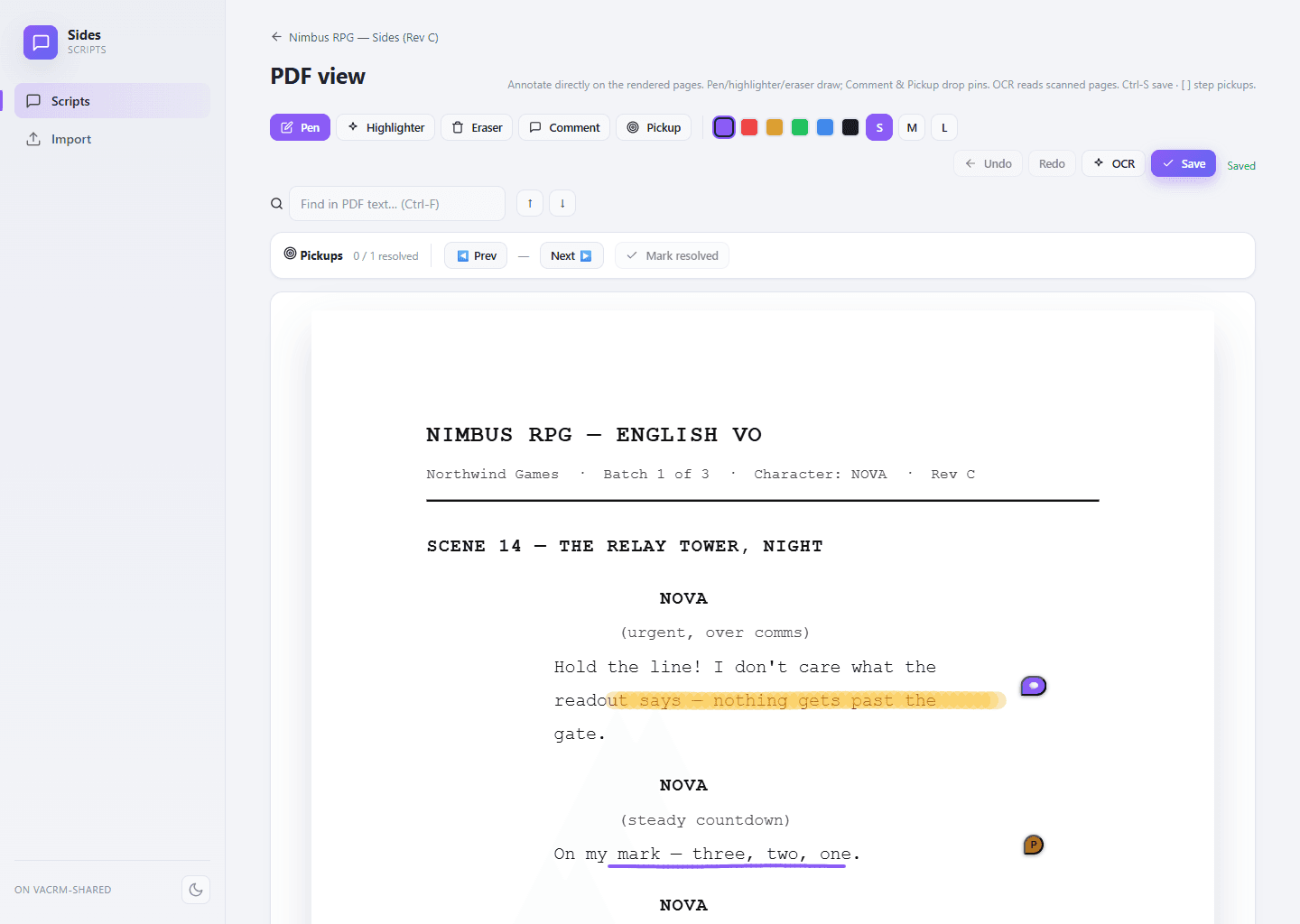 PDF view with annotations in Sides