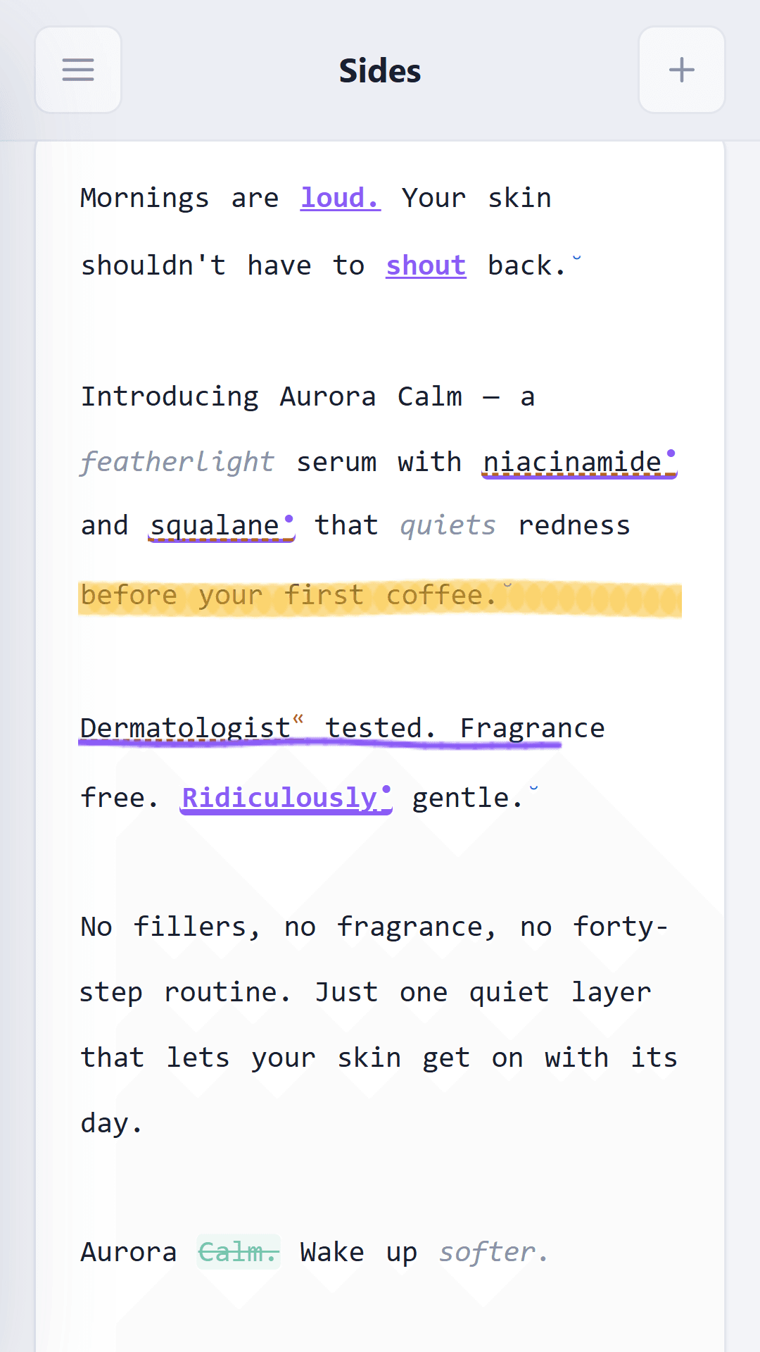 Marked-up script on Android