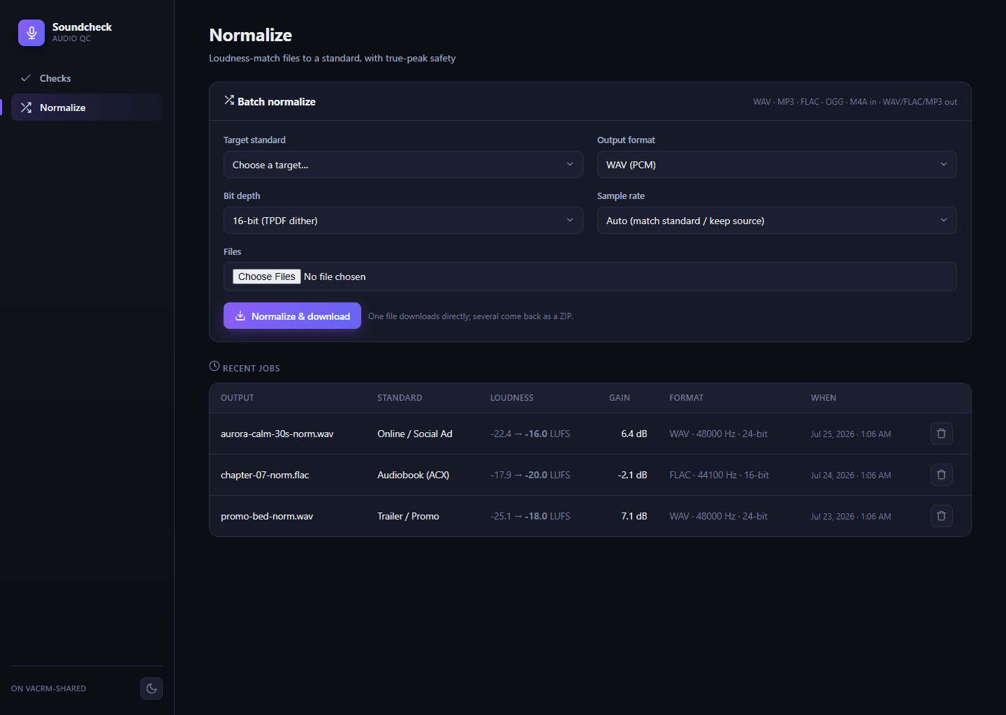 Batch normalizer in Soundcheck