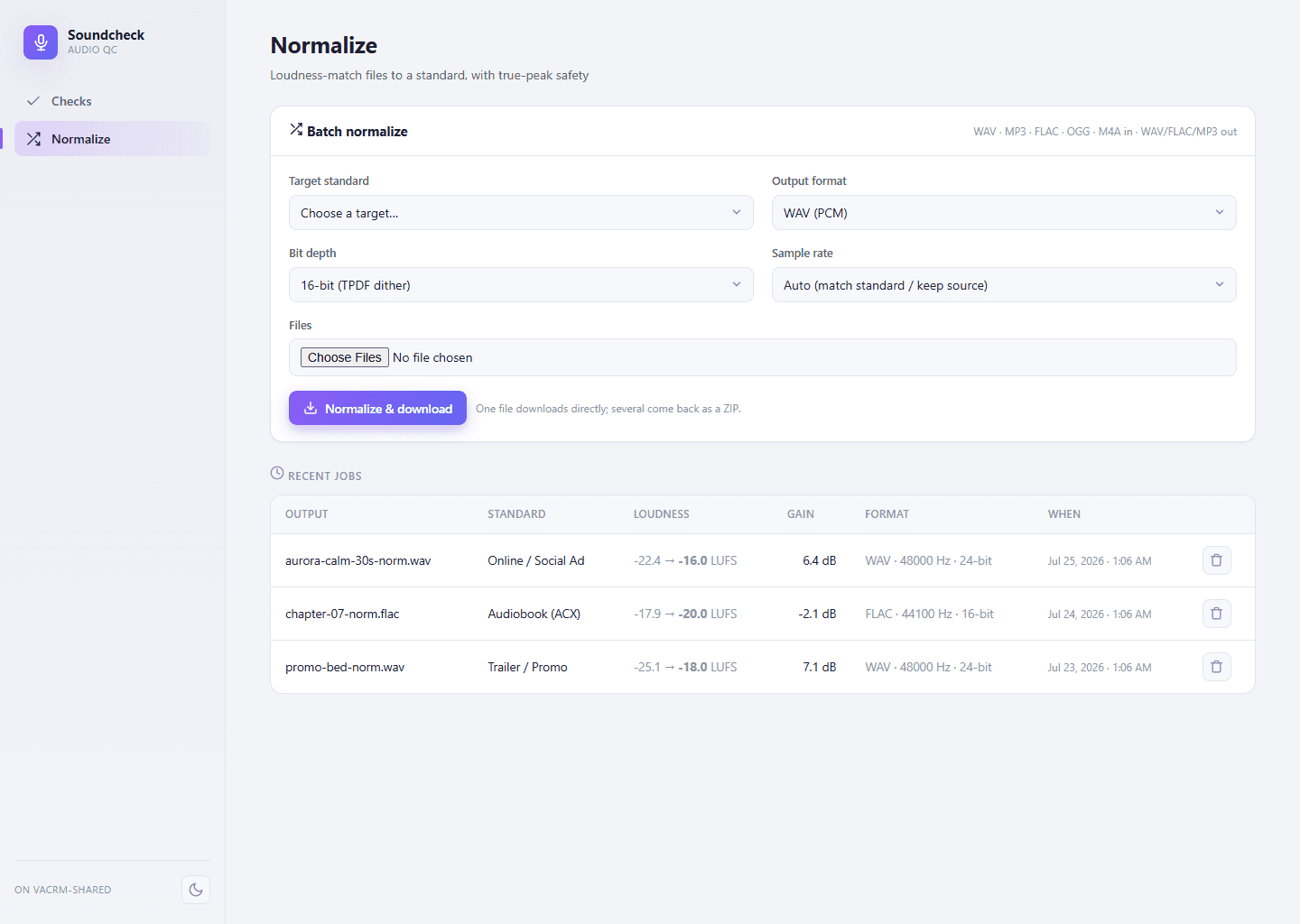 Batch normalizer in Soundcheck