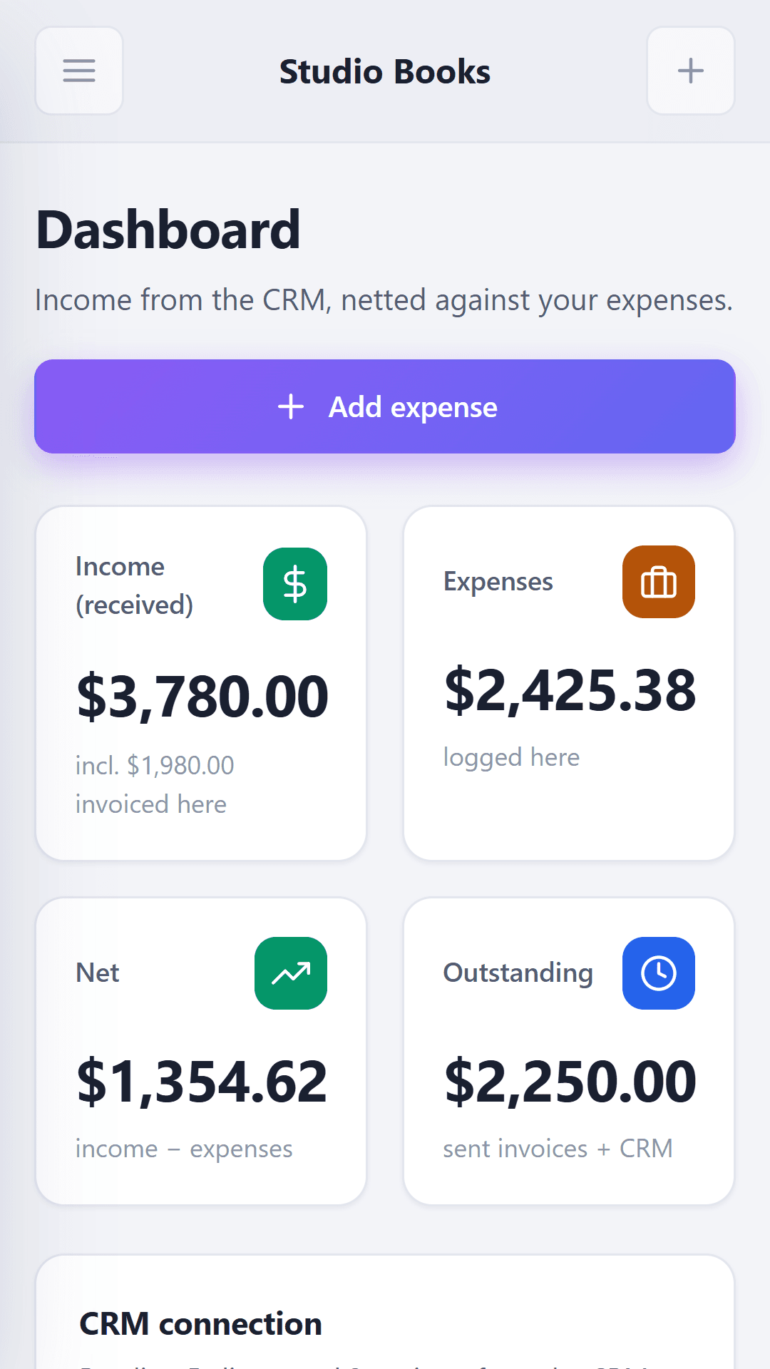 Studio Books dashboard on Android