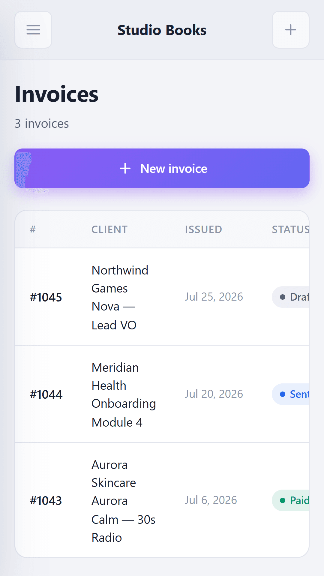 Invoice list on Android