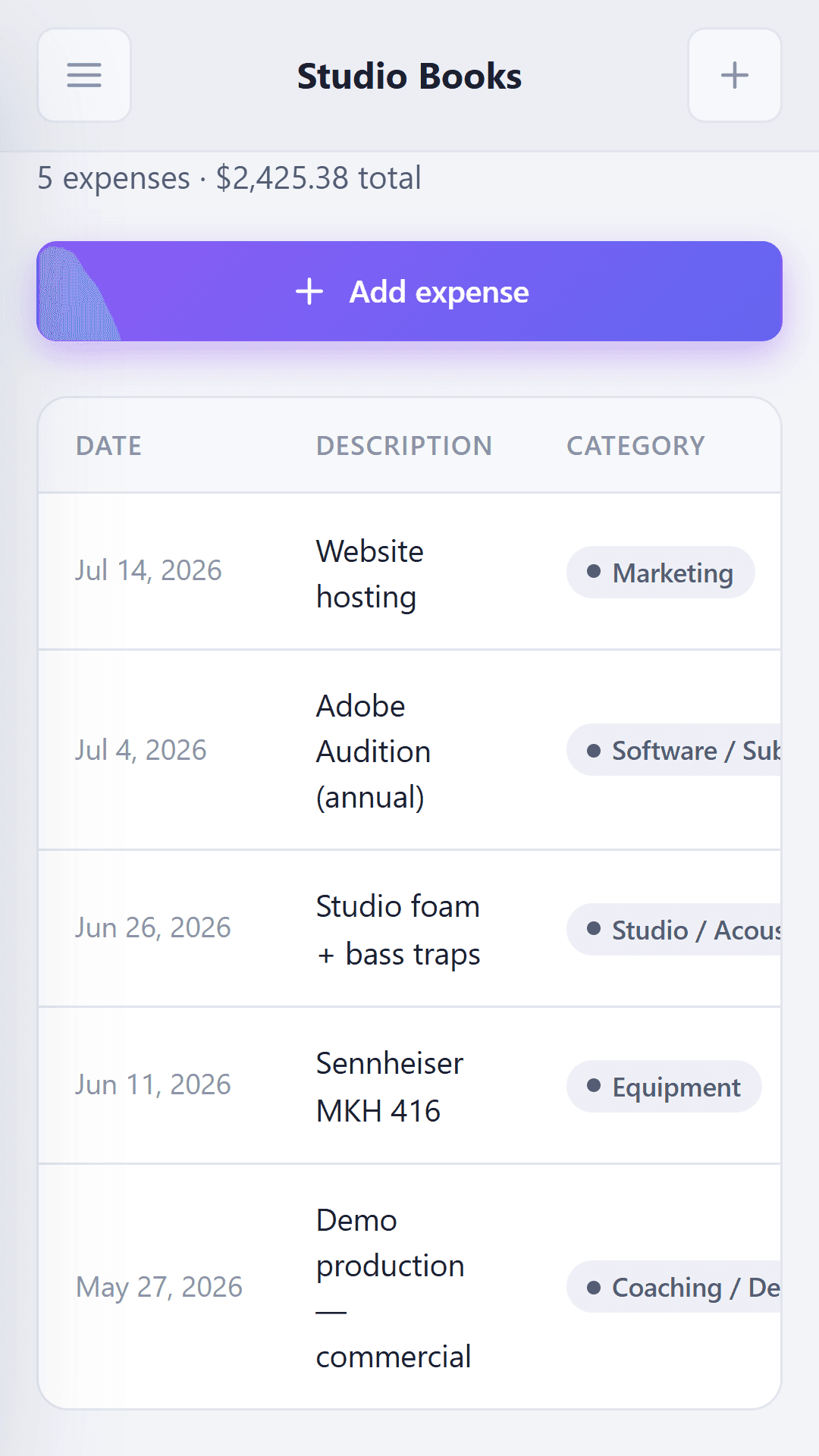Expense logging on Android