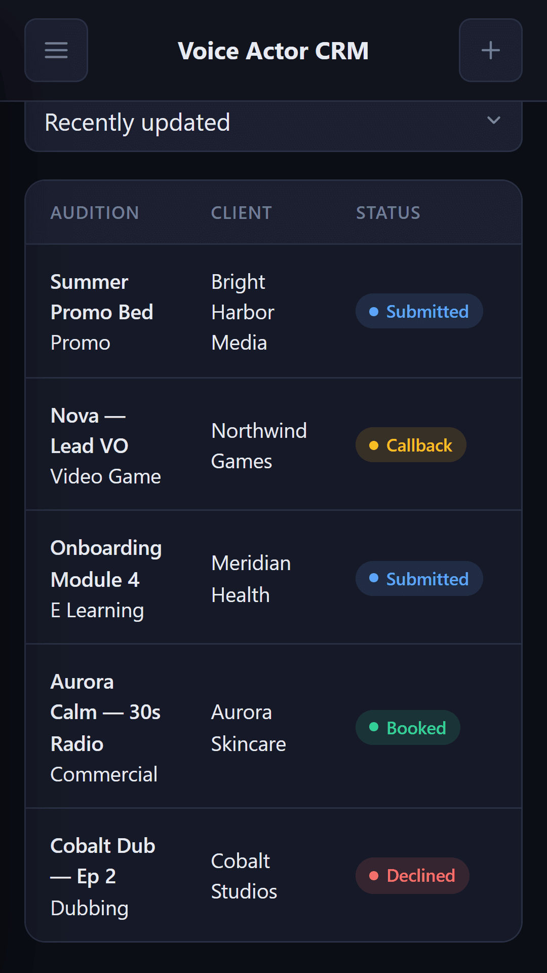 Audition tracking on Android
