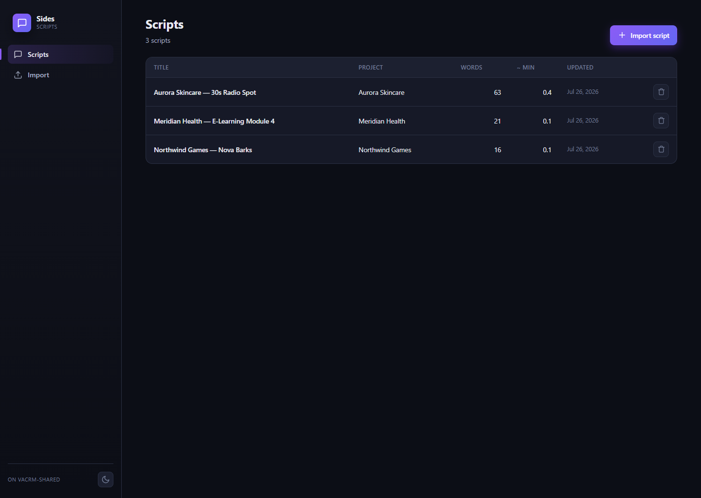 Script library in Sides
