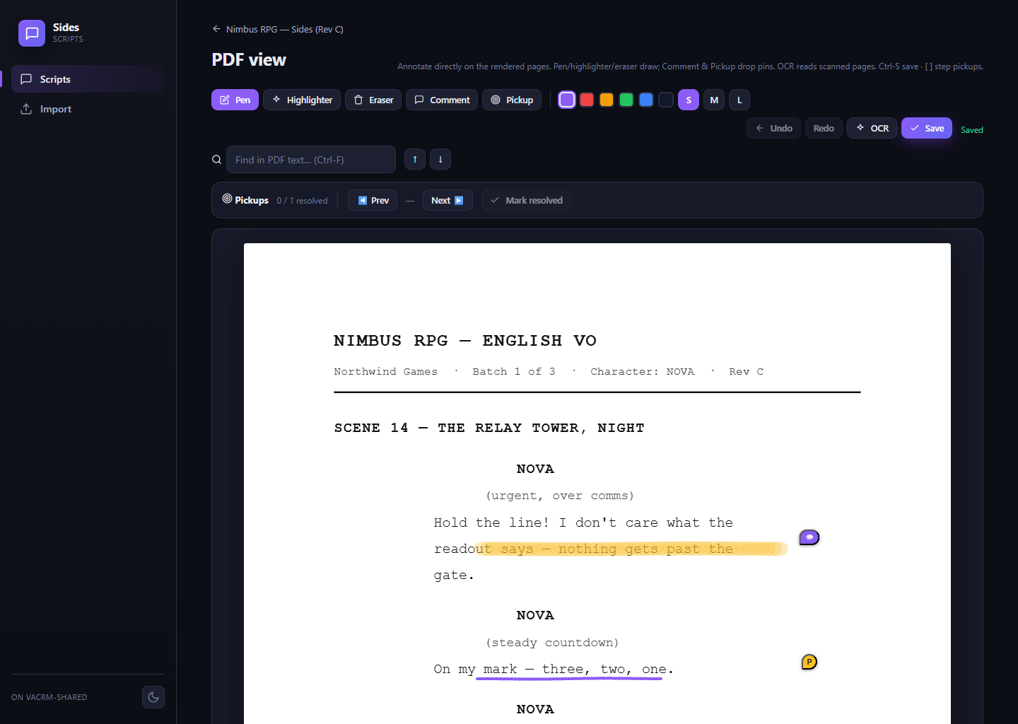 PDF view with annotations in Sides