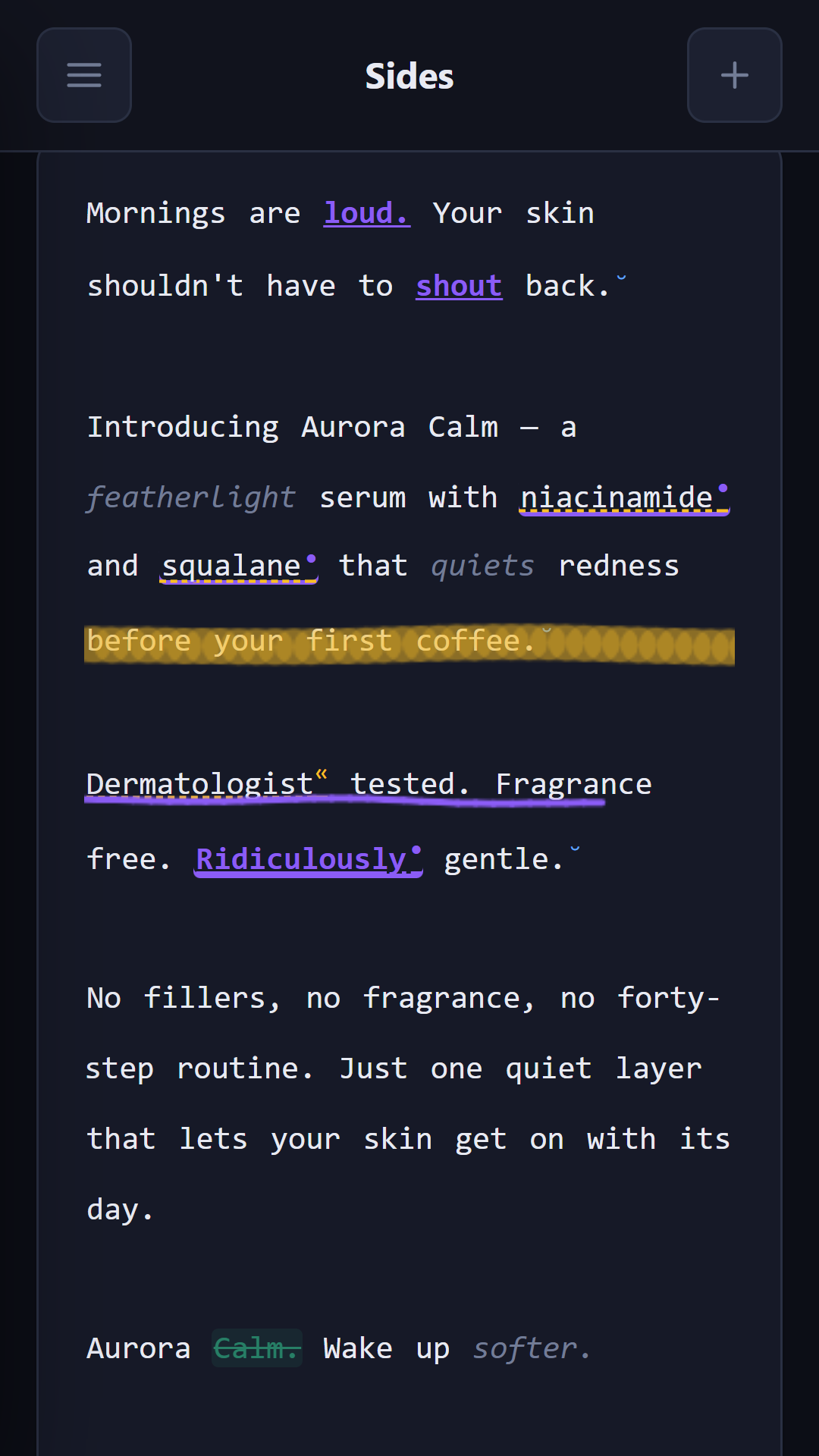 Marked-up script on Android