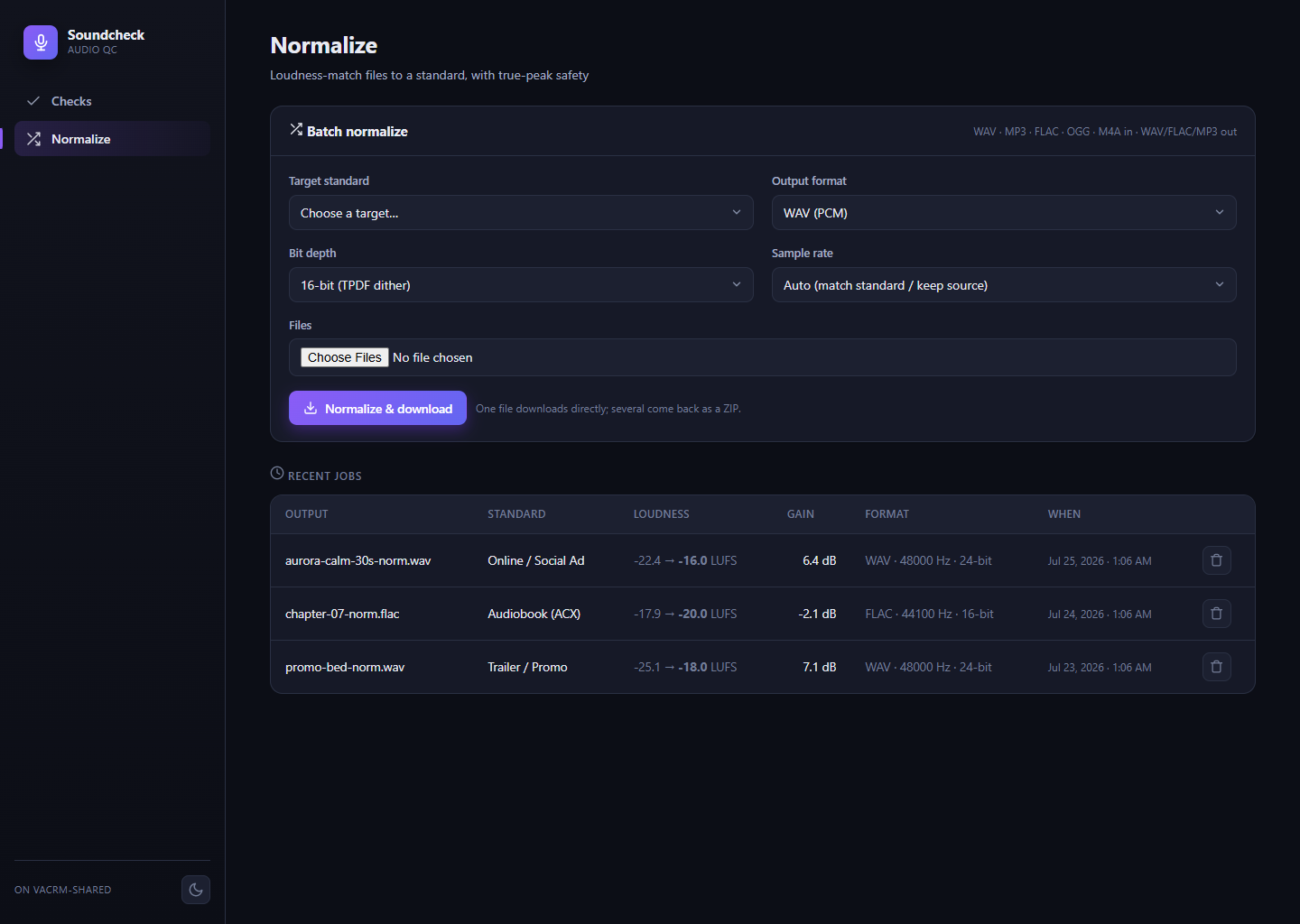 Batch normalizer in Soundcheck