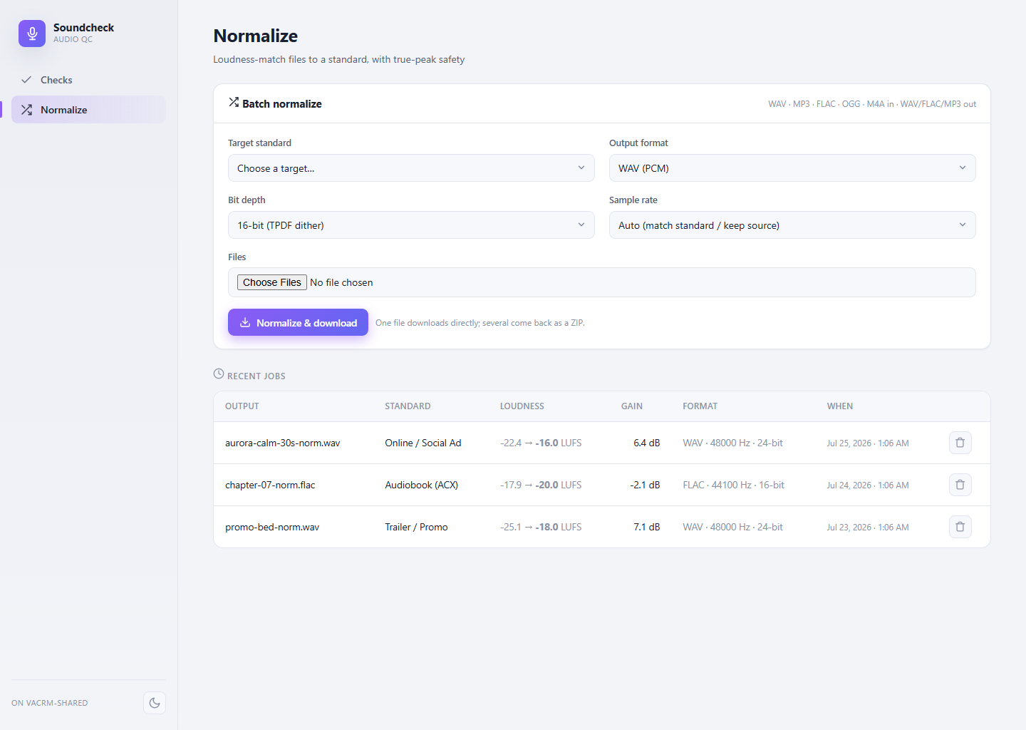 Batch normalizer in Soundcheck