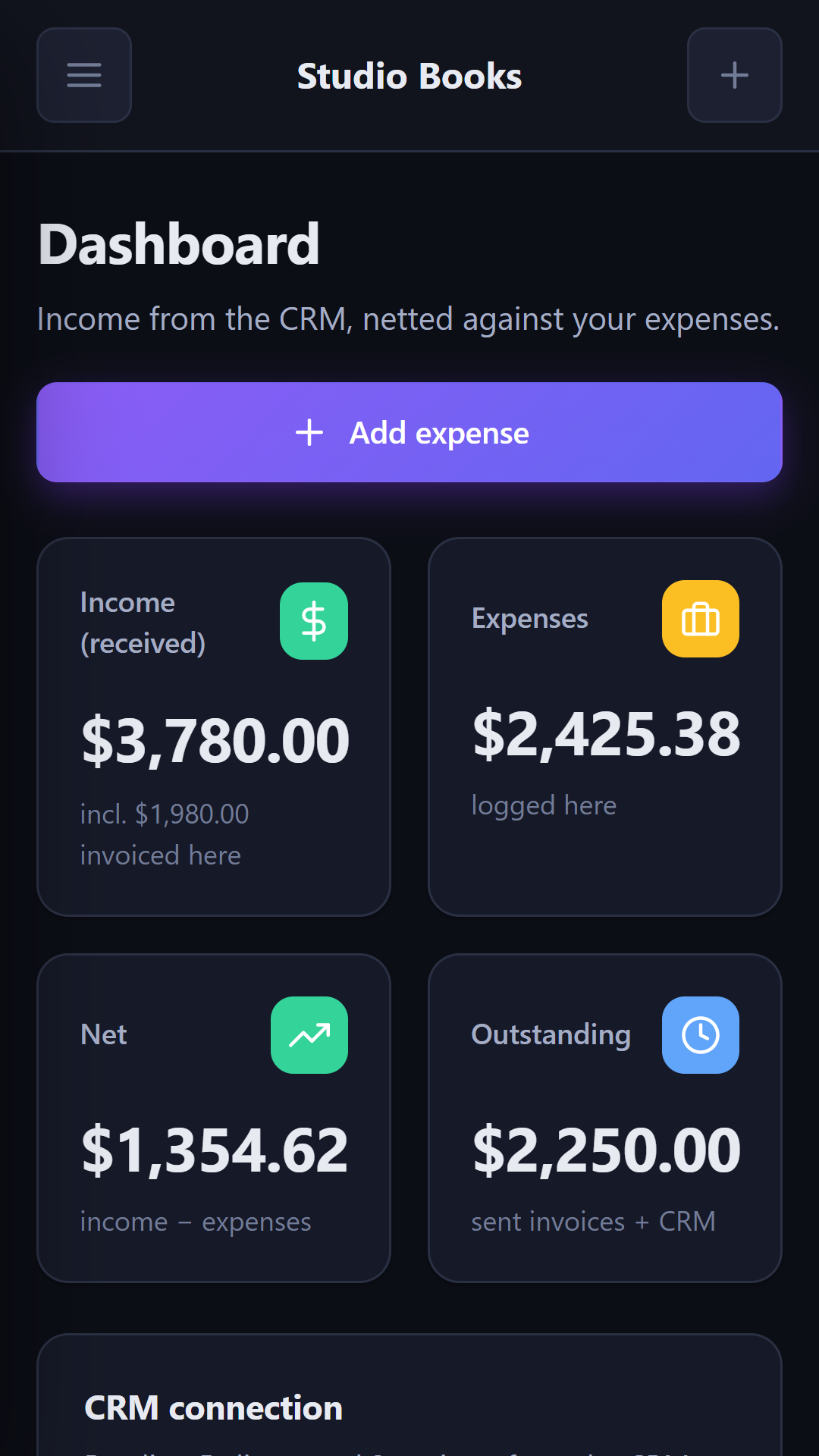 Studio Books dashboard on Android