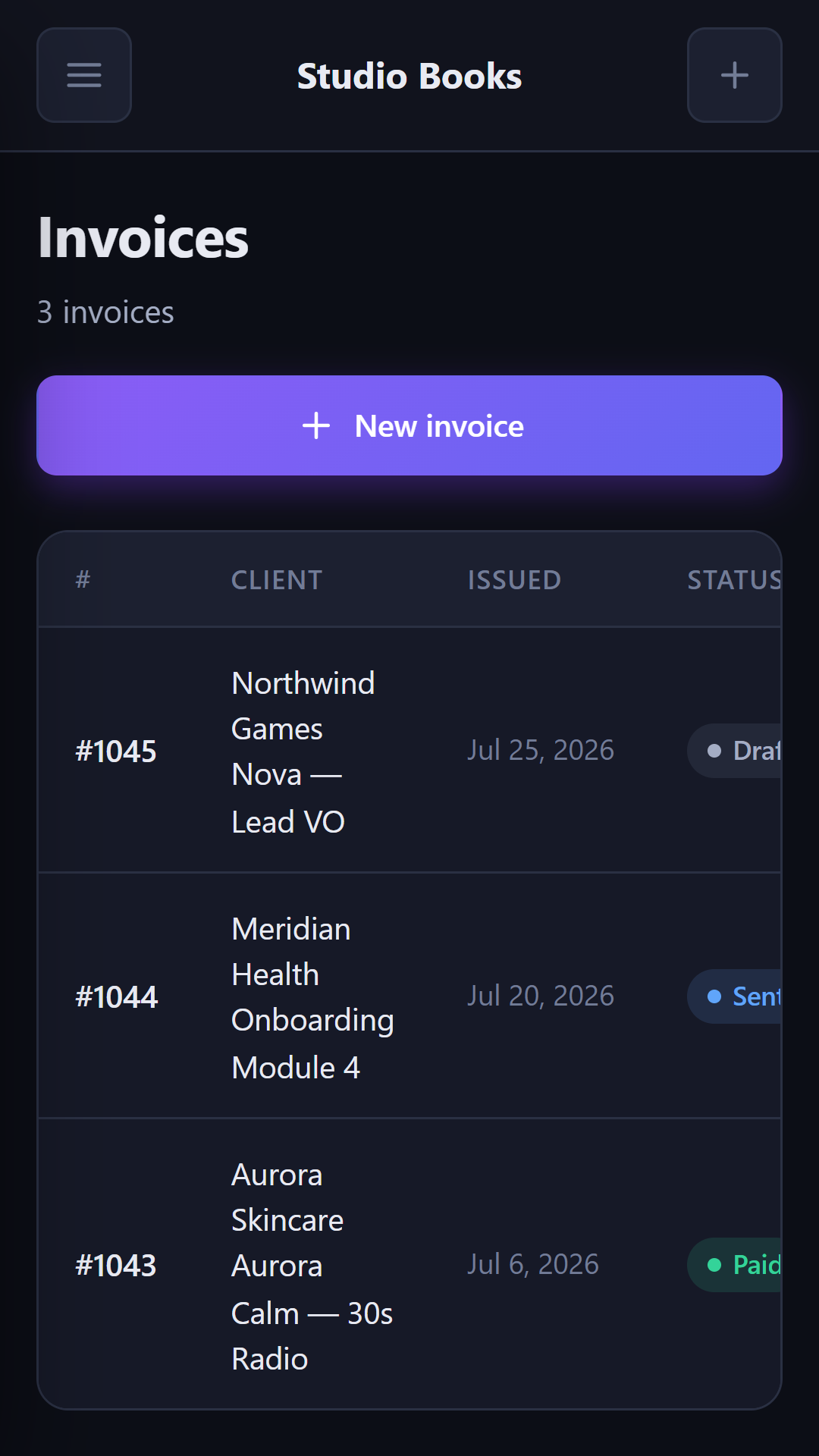 Invoice list on Android