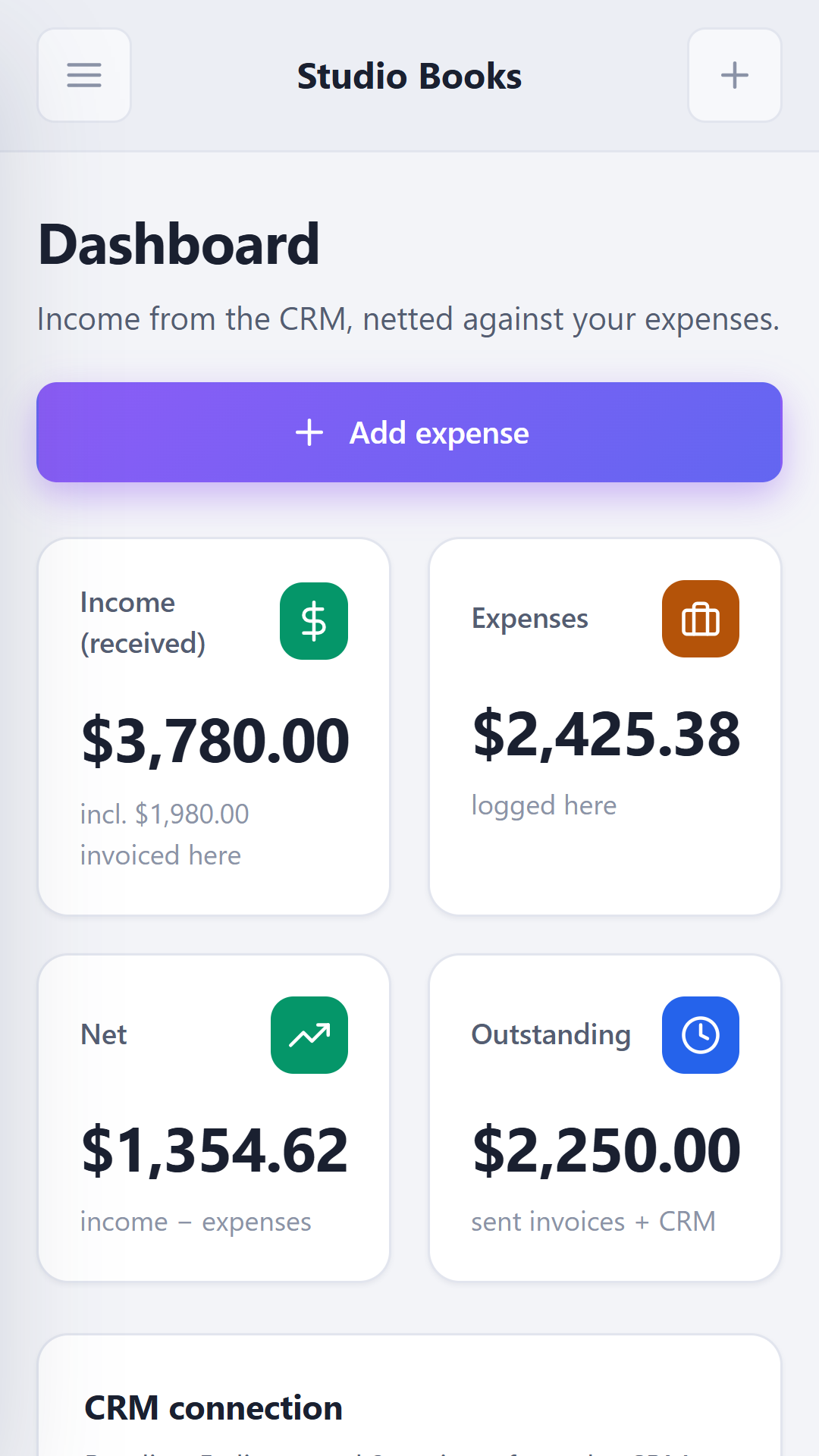 Studio Books dashboard on Android