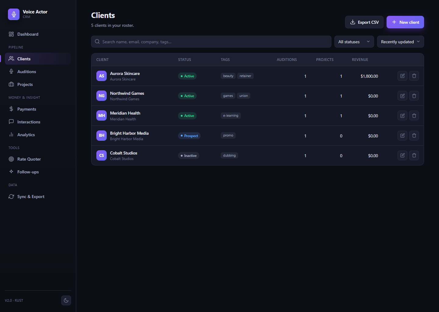 Client list in VoiceOver CRM