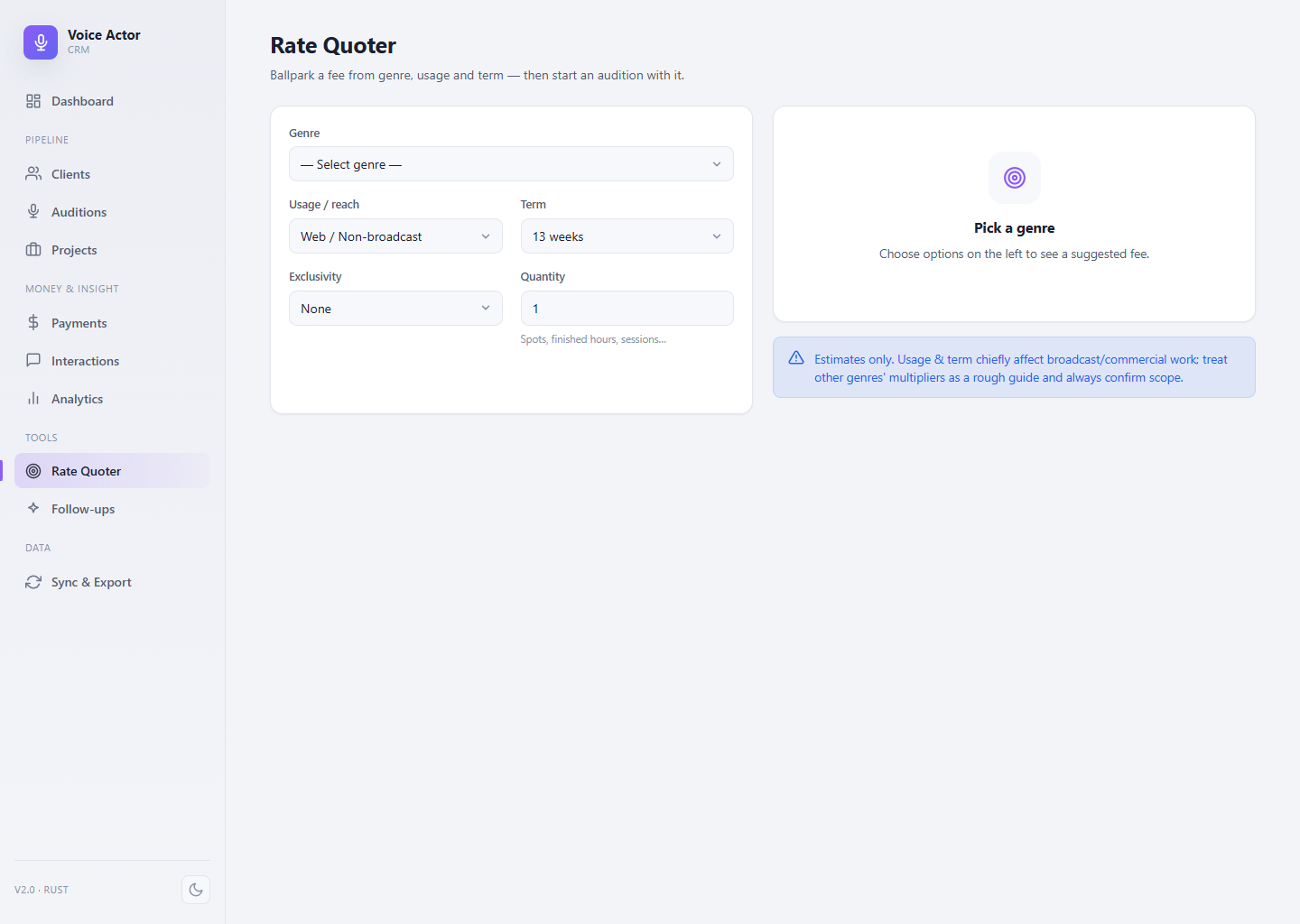 Rate quoter in VoiceOver CRM
