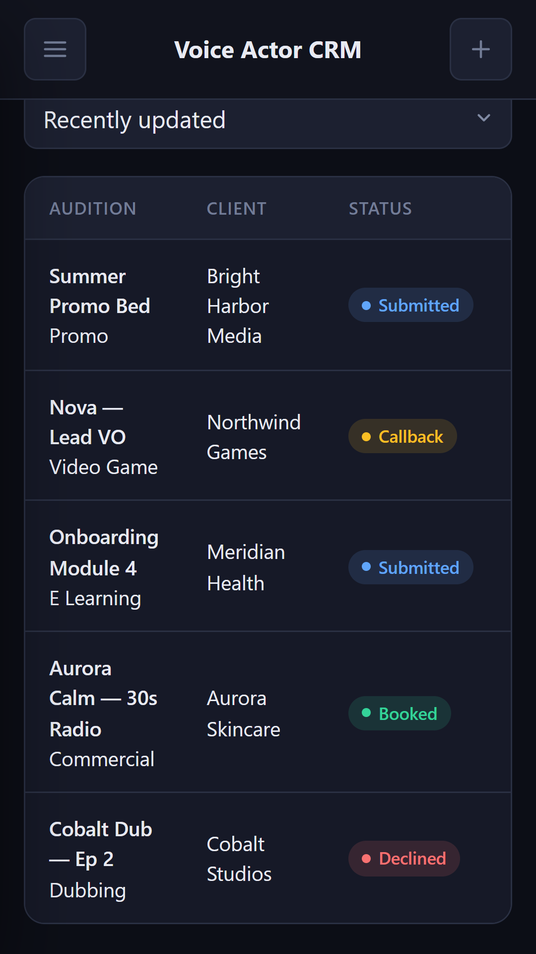 Audition tracking on Android